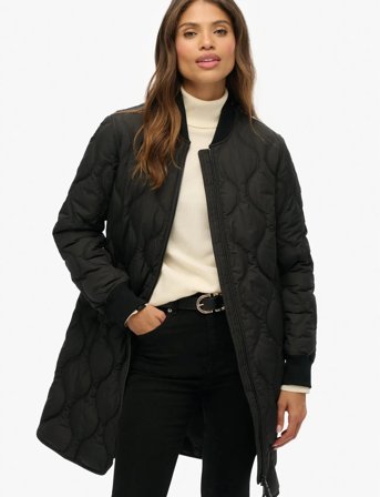 Superdry Long Quilted Liner Jacket - Black - S