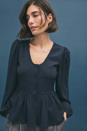 NA-KD Haut à manches bouffantes - - Bleu Marine - XS