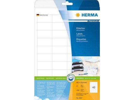 Herma Premium - Selv-adhesiv - hvit - 48.5 x 25.4 mm 1000 etikett(er) (25 ark x 40) permanente etiketter
