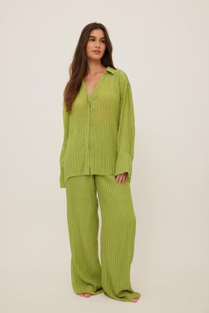 Romee Strijd x NA-KD Pantalon fluide effet froissé - Pantalons à taille haut - Vert - EU 34