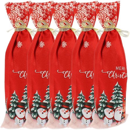 5 stk. Julevinposer Julevinflaskeposer Dekorative vinflaskeposer Vinposer med snøring[D]