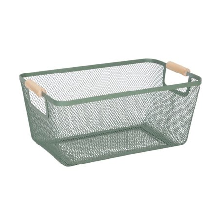 Neliönmuotoinen metallinen säilytyskori kahvoilla