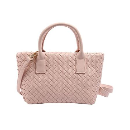 Top håndtag skulder crossbody taske vævet PU læder solid håndtaske til shopping Pink