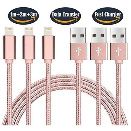 3 st hög kvalitet för iPhone-laddningssladd 1,2 och 3 meter|svart