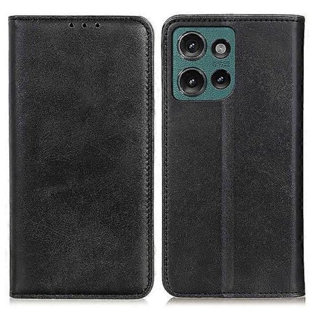 Kompatibelt skal för Motorola Edge 50 Neo 5G, delat läder, flip plånboksfodral [DB] Svart