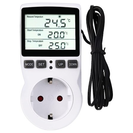 [COQQ] Digital termostat LCD-skjerm med timerprobe 230V temperaturkontroller plugg varme kjøling termostat