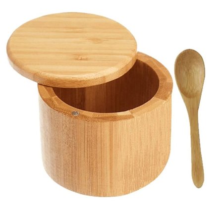 Premium Bamboo Suola-astia, Suolasirotin Magneettisella Kääntyvällä Kannella - Suolarasia Lusikalla