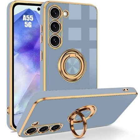 Beskyttelsescover - BOOLING - til Samsung Galaxy A55 5G - Stødabsorberende Silikone - 360° Dreje Ring - Blå