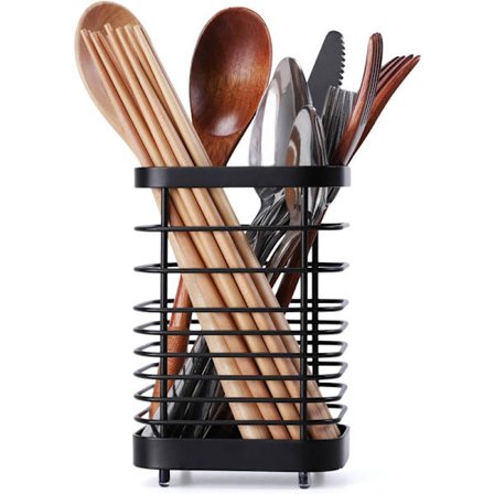Bestickkorg i rostfritt stål (stor svart bestickhållare) - XF4 -