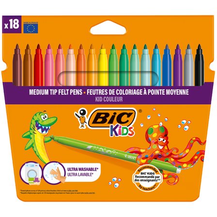 BIC Feutres de coloriage Kids Couleur (+5 ans) Lot de 18