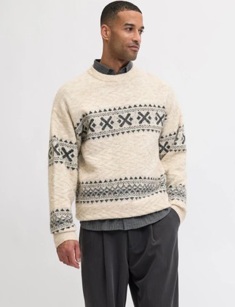 Jack & Jones Jprblumax Fairisle Knit Crew Neck Ln - Cream - L