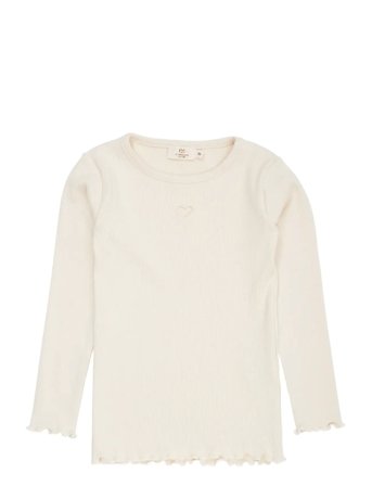 Copenhagen Colors Modal Rib Ls Tee W. Heart Hole Pattern - Cream - 110