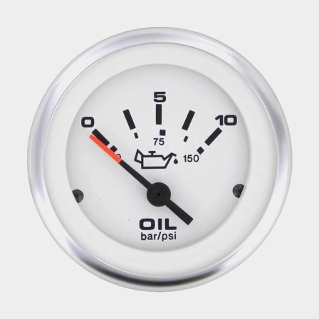 Manómetro de presión de aceite Veethree Lido, sin vaho, Ø52 mm, 12 V, C, 10 - 180 Ω, plata/blanco, 0 - 10 bar