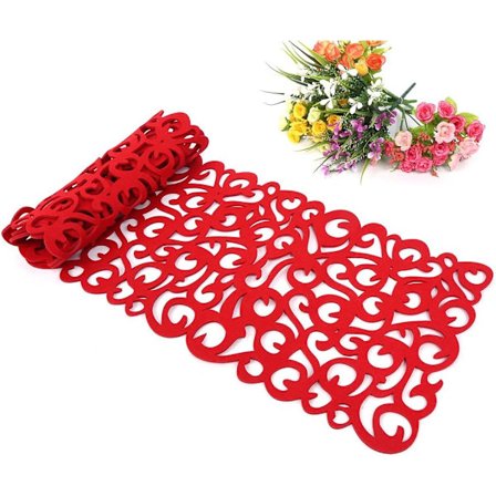 7 färger rektangulär ihålig filt bordslöpare bordsduk set placemats hushållsdekorationer, 10 77,9 tum röd