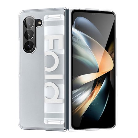 Yhteensopiva Galaxy Z Fold 6:n kanssa, elastinen ranneke integroitu puhelinkotelo, läppäkansi taitettava näyttö pudotussuoja kotelo (matta valkoinen)