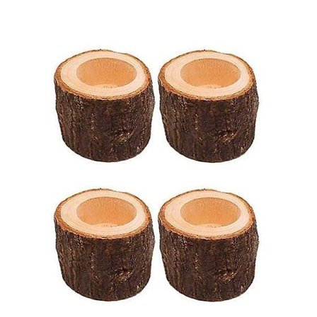 Træ Bark Lysestager Kreative Træ Håndværk Dekoration Blomst Plante Pot Lys Stativ Holder (2.4x1.7 Tommer)(brun)(4stk)