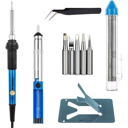 Loddeboltsett, Komplett sett 60W 110V Lodde- og Sveisejernsett - Justerbar temperatur, 5 forskjellige spisser, Avloddepumpe, Stativ, Antistatisk T