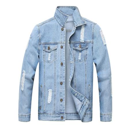 Miesten farkkutakki, klassinen repäisty slim denim -takki rei'illä, XXL