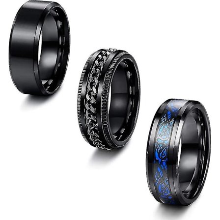 3 st. Rostfria Ringar för Acsergery Män Spinnerkedja Ringar Drakmönster Fasade