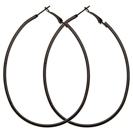 Stora Blanka Ovala Hoop Örhängen i Form av Droppar - Svart