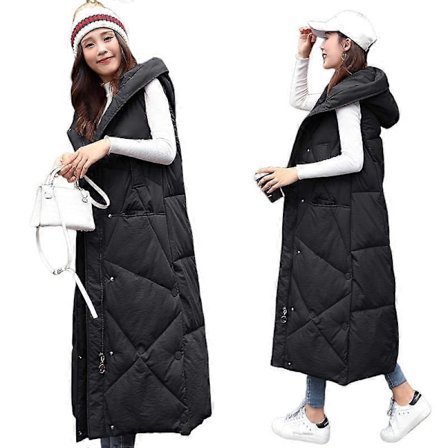 Lang vattert vest for kvinner, vintervest, overgangsvest, vinterjakke, lang vest, vintervest, lett, varm, vattert, avslappet, glidelås, puffer Ja LGL