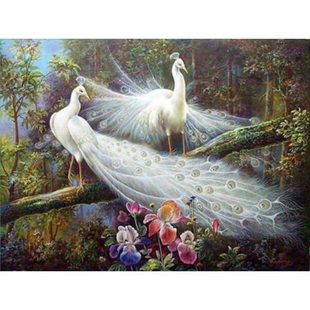 Full 5d Diy Diamond Painting Cross Stitch White Peacocks Mosaic Som På Bilden 1 35x45cm