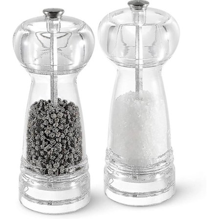 2-delad akryl- och pepparkvarn - justerbar genomskinlig keramisk behållare