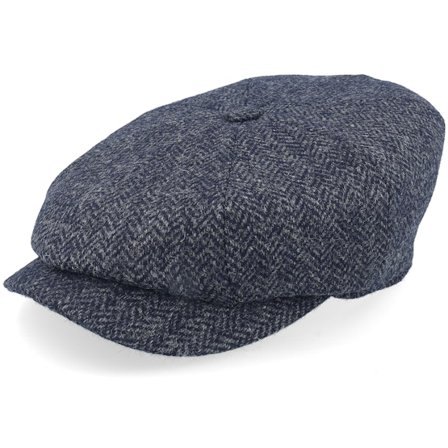 Lierys - Blå flatcap Keps - 8-panel Cap Wool Blue Herringbone Flat Cap @ Hatstore
