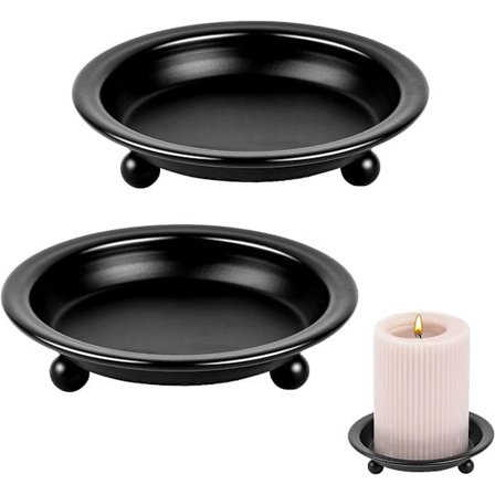 2 stk lysestaker for søylemattelys, svart jernlysplate, metallfot lysestake for LED- og vokslys, spa, bad