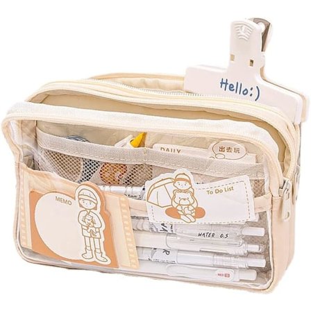 Kawaii Penalhus i net, æstetisk transparent skolemateriale, sødt penalhus, stor kapacitet, tilbage til skolen-materiale