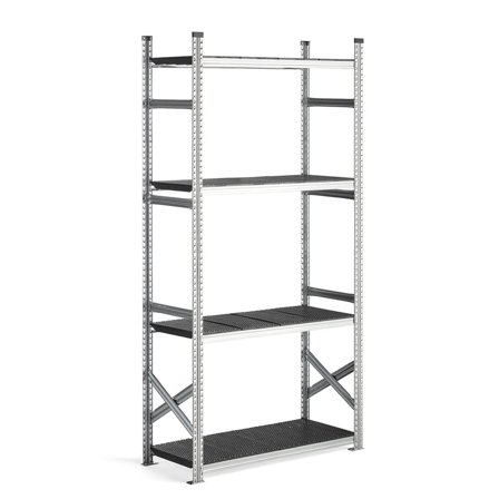 Reol grunnseksjon med sorte plasthyller, 2500x1200x500 mm