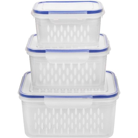Förvaringslåda för frukt och grönsaker, 6 st/3 set matförvaringsburkar med lock 0,85L 1,75L + 3,3L