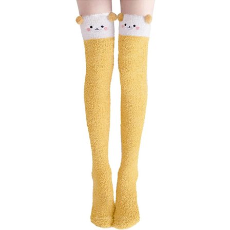 1 par gule knæstrømper i koralfleece til kvinder - vinterstrømper