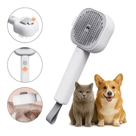 Dampbørste for Katt & Hund / Pelsbørste med UV-Lys – USB-Lading