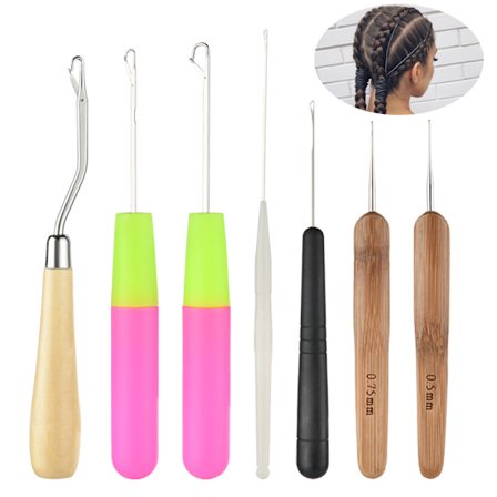 7 st böjda spärrhakar med virknål för dreadlocks, virkning