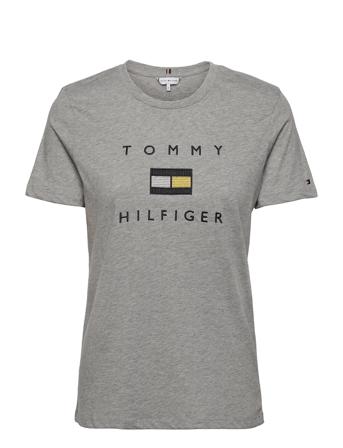 Reg Lurex Emb C-Nk Tee Ss Grey Tommy Hilfiger