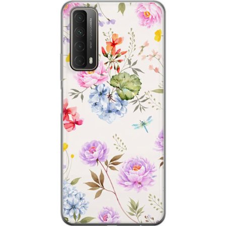 Yhteensopiva Puhelinkuori Huawei Huawei P smart 2021 Kukkakuviota käsinmaalatuilla kukilla, perhosilla ja hyönteisillä romanttiseen skandinaaviseen