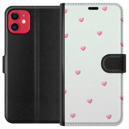 Kompatibelt Lommeboketui til Apple Apple iPhone 11 Minimalistiskt mønster med rosa hjerter på lys bakgrunn, søtt og enkelt design for mobildeksler,