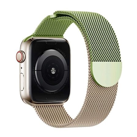 KALEBOL Milanese Magnetic Band Apple Watch Series 10 42mm Rostfritt Stål Gradient Rem - Grön + Roséguld