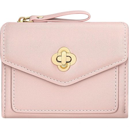 (pow yeah!) Lille læderpung, Bifold pung med RFID-beskyttelse, Kortholder, Sød pung med møntlomme med lynlås pink