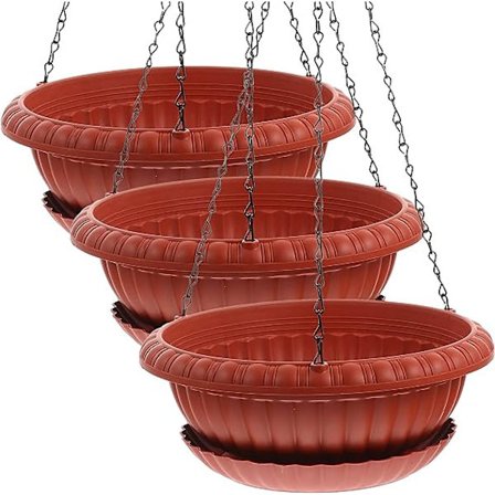 3 Sæt Hængende Plantepotter Hængende Blomsterpotter Plastik Planteophæng Holdere Hængende Kurv med Bakke og Kæder til Indendørs Udendørs Hjem Have 