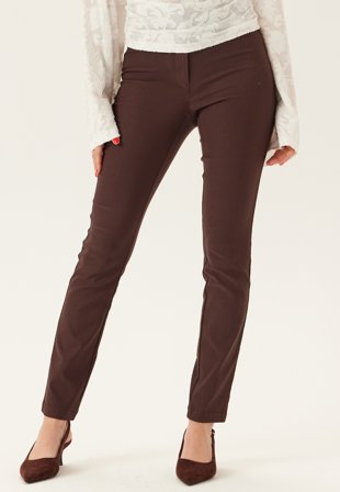 Bubbleroom - High Waist Stretchy Trousers - Dark brown - Kläder