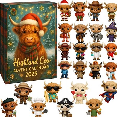 Highland Cow Julkalender 24 Dagars Platt Dekoration