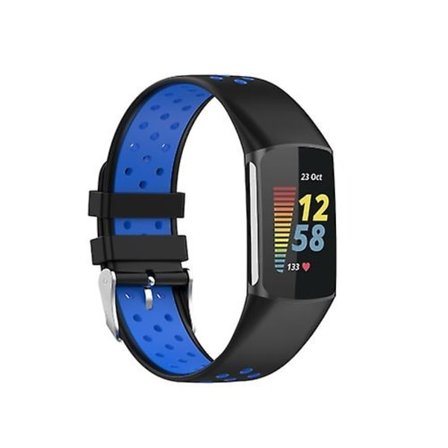 För Fitbit Charge 5 dubbelfärgad metall spänne hål silikon watch