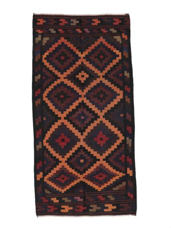 Hand Woven Afghan Vintage Kilim Rug 140X285 Black/Dark Red