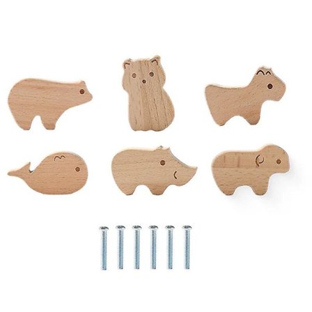 8 stk. Runde Skuffeknotter i Tre, Tegneserie Dyr Regnbue Sky Kommodeknotter Baby Skap Møbler Skuff Håndtak Med Skruer_xx