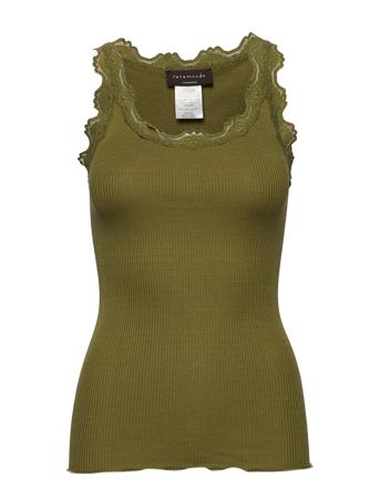 Silk Top W/ Lace Top Ærmeløs Top Grøn Rosemunde