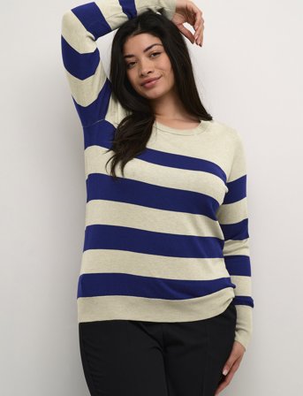 Kaffe Curve Kclizzy Striped Knit Pullover - Navy - L