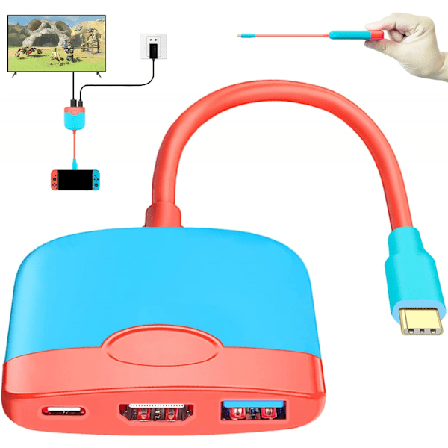 Portabel Switch-docka med HDMI-adapter (röd och blå), resedocka 3-i-1 Switch-dockningsstation Switch USB C till HDMI