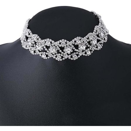 Glittrande Kristall Choker Halsband - Silver Rhinestone Choker Halsband - Justerbart för Kvinnor och Flickor